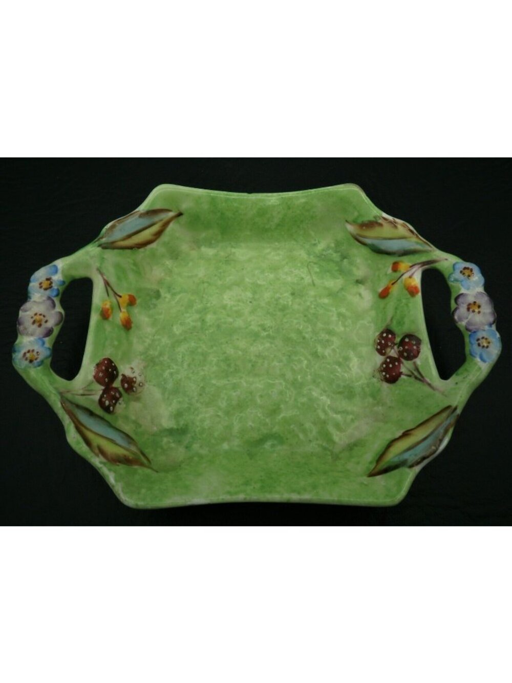 James Kent Square Bon Bon Trinket Dish Handled Hand Painted Floral Berry England